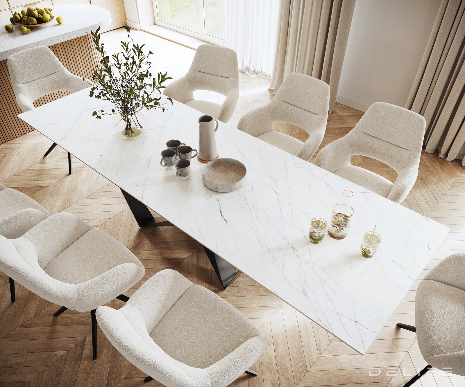 Blagovaonski stol Edge 300x100cm, Materijal: Keramika Laminam Statuarietto