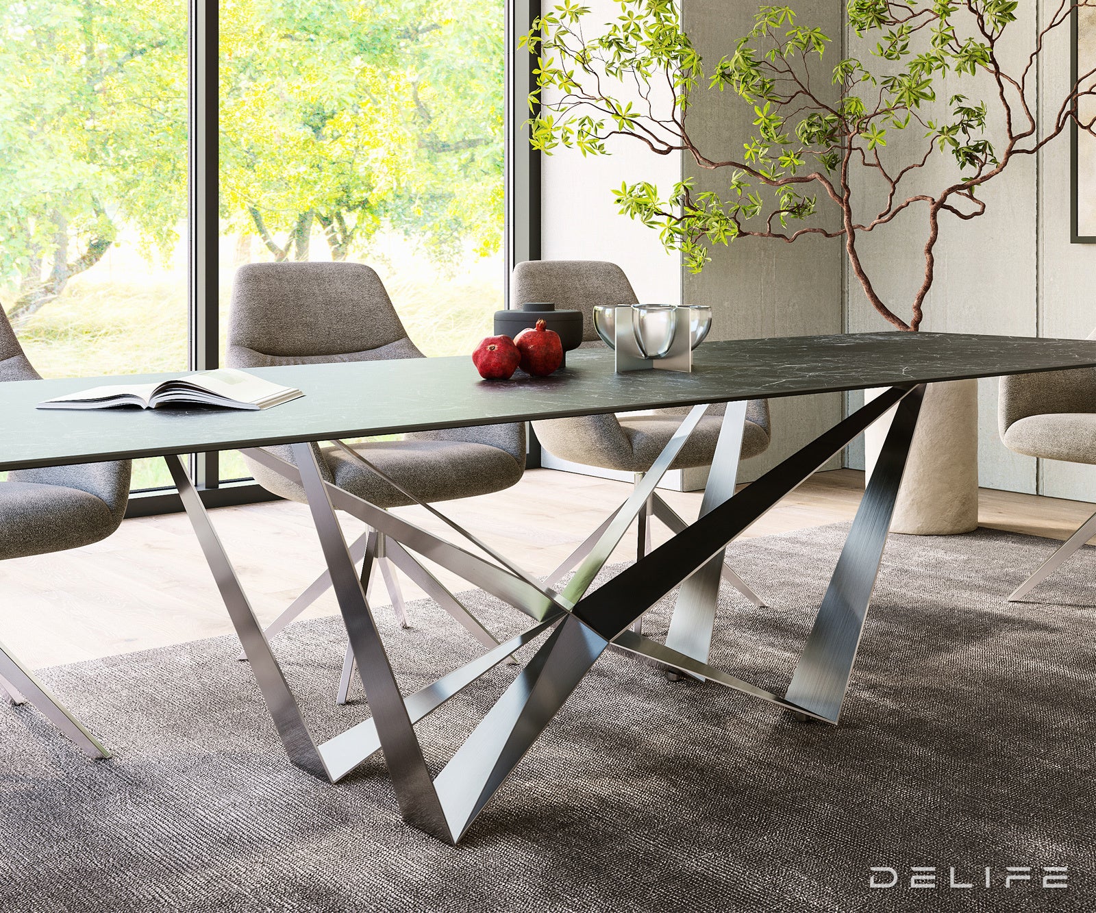 Blagovaonski stol Edge 300x100cm, Materijal: Keramika Laminam Nero Greco