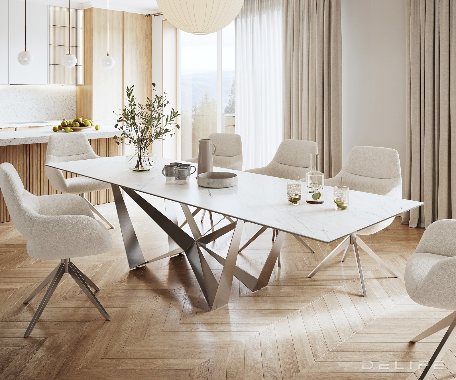 Blagovaonski stol Edge 300x100cm, Materijal: Keramika Laminam Statuarietto