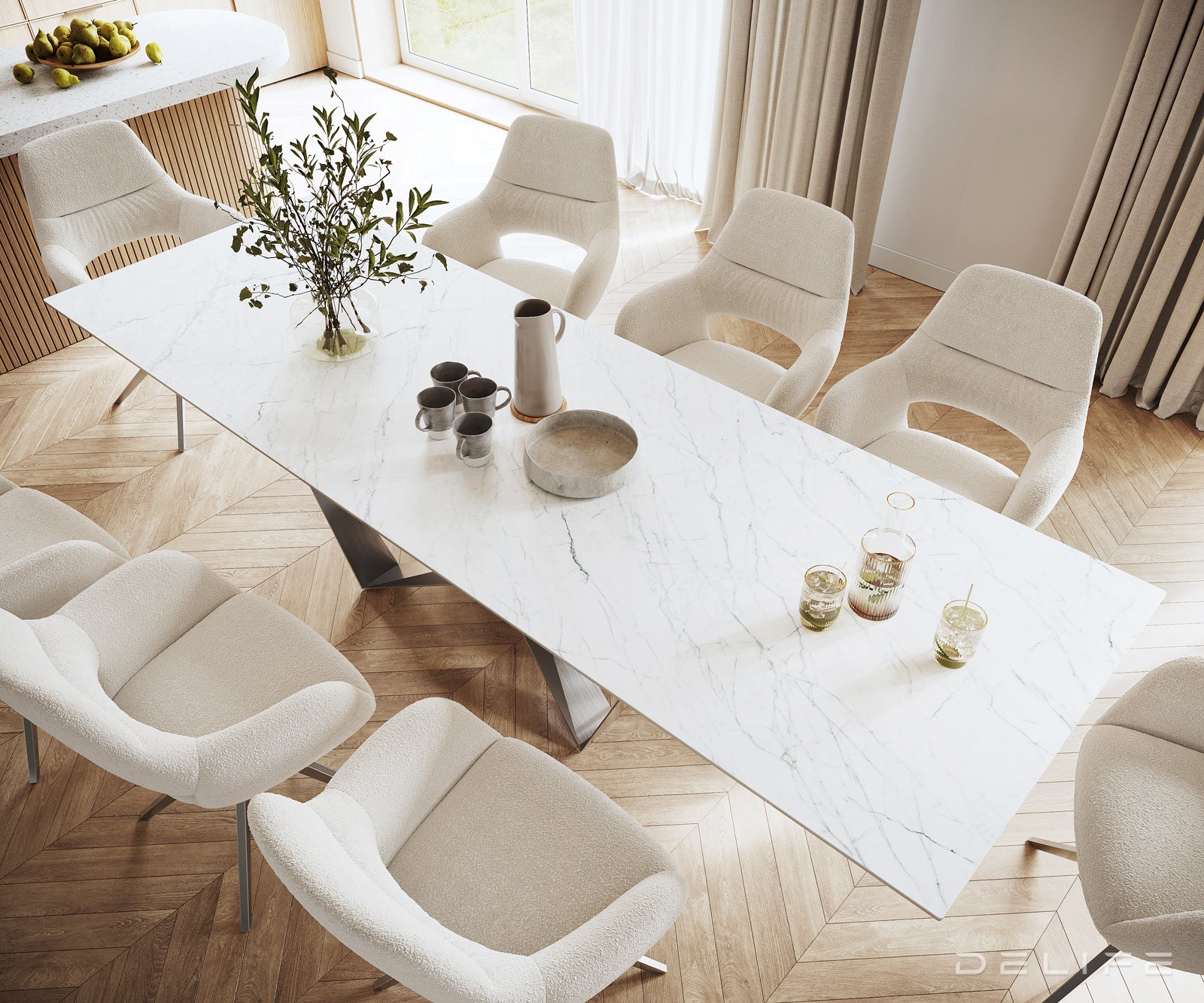 Blagovaonski stol Edge 300x100cm, Materijal: Keramika Laminam Statuarietto