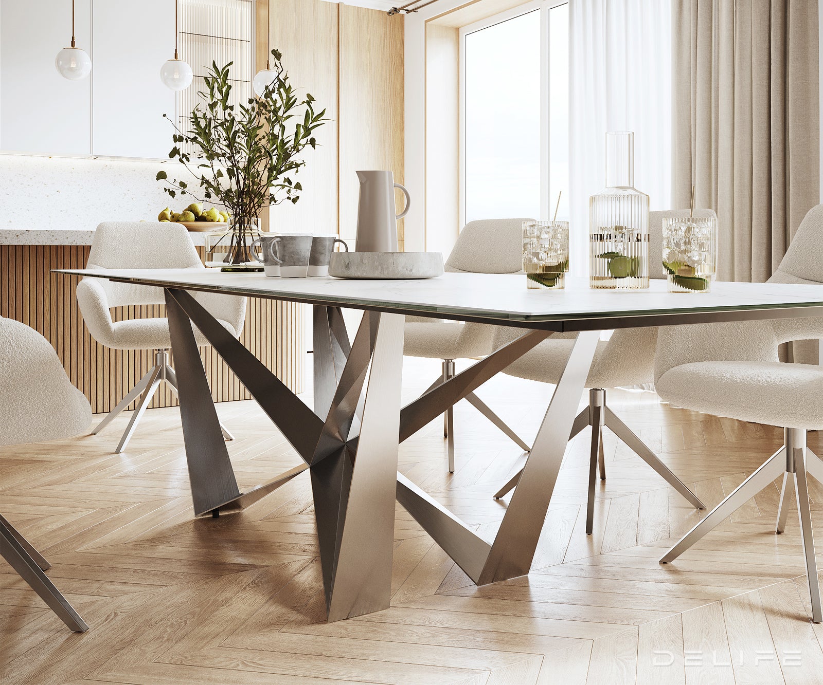 Blagovaonski stol Edge 300x100cm, Materijal: Keramika Laminam Statuarietto