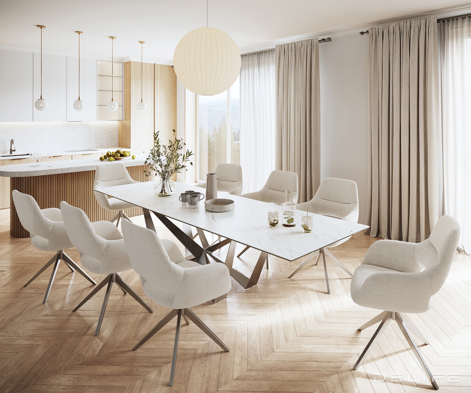 Blagovaonski stol Edge 300x100cm, Materijal: Keramika Laminam Statuarietto