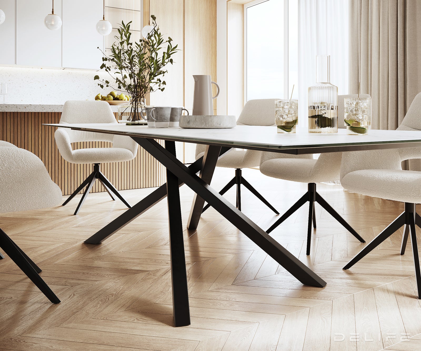 Blagovaonski stol Edge 300x100cm, Materijal: Keramika Laminam Statuarietto