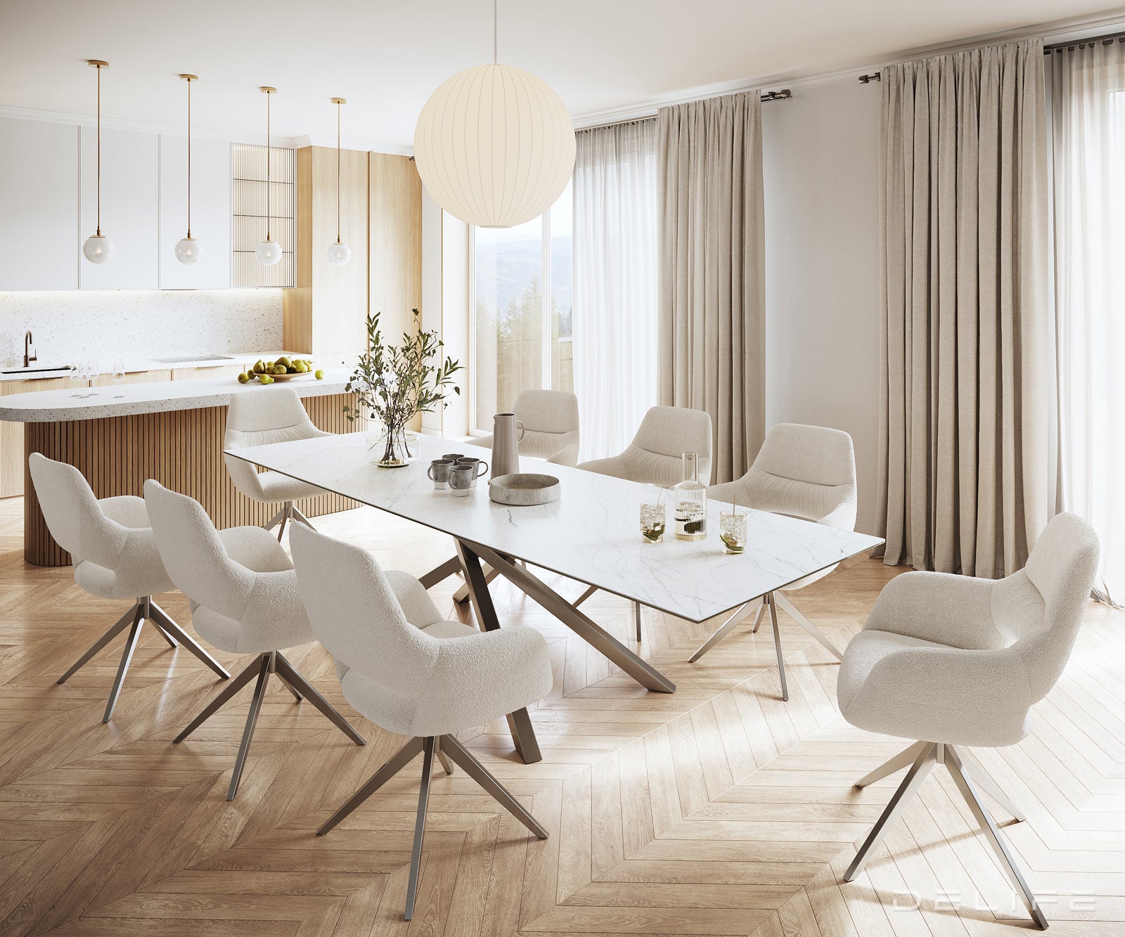 Blagovaonski stol Edge 300x100cm, Materijal: Keramika Laminam Statuarietto