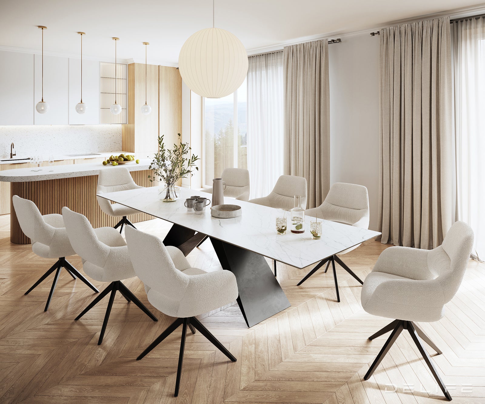 Blagovaonski stol Edge 300x100cm, Materijal: Keramika Laminam Statuarietto