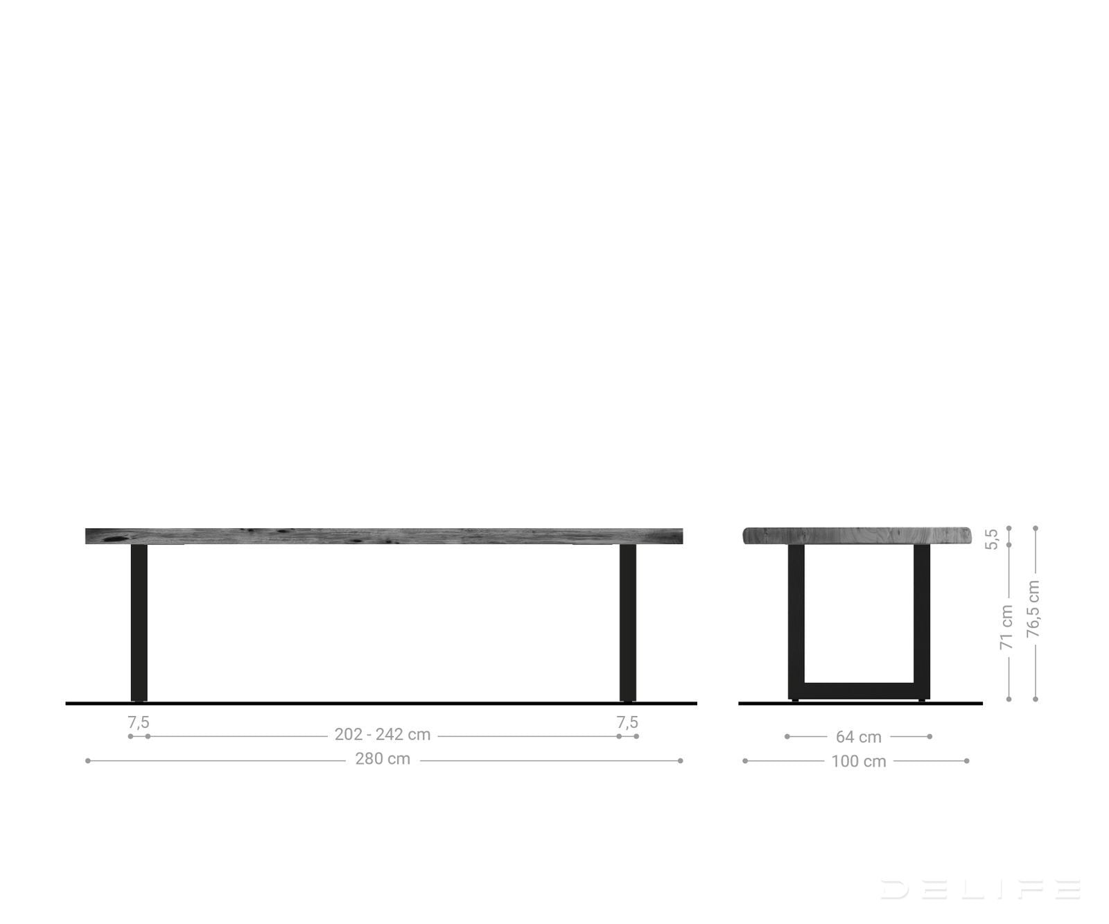 Blagovaonski stol Edge, Materijal: Bagrem, Debljina ploče: 5,5cm