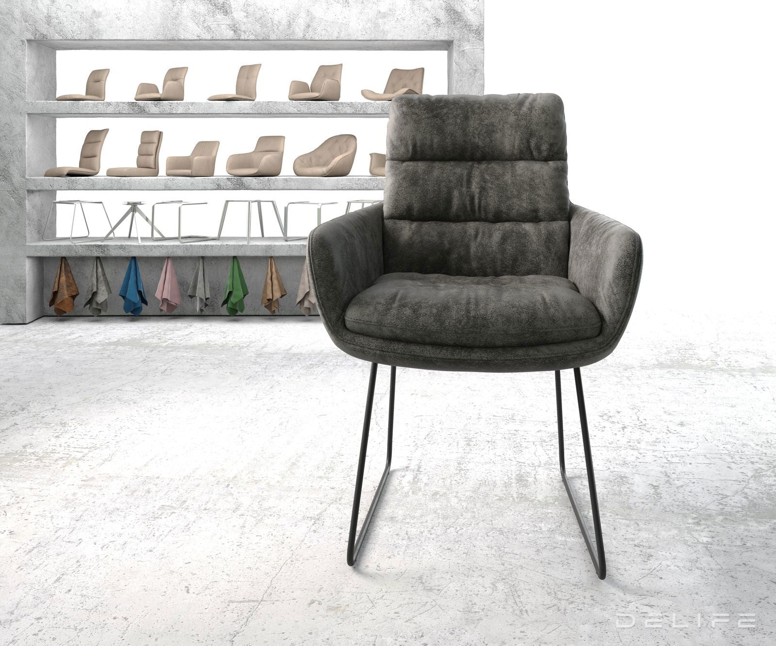 Blagovaonska stolica s rukonaslonom Abelia, Materijal: Mikrofibra