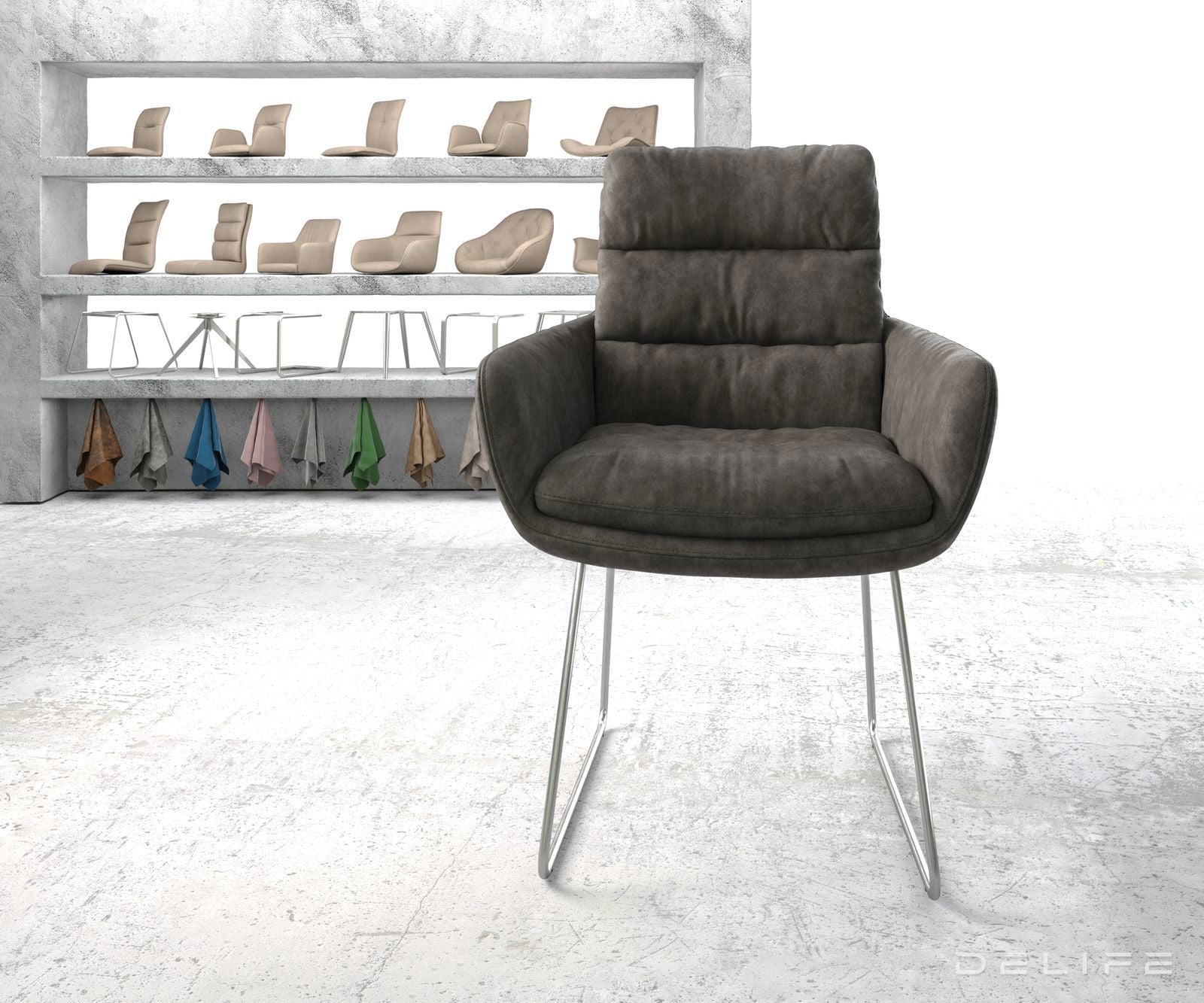 Blagovaonska stolica s rukonaslonom Abelia, Materijal: Mikrofibra