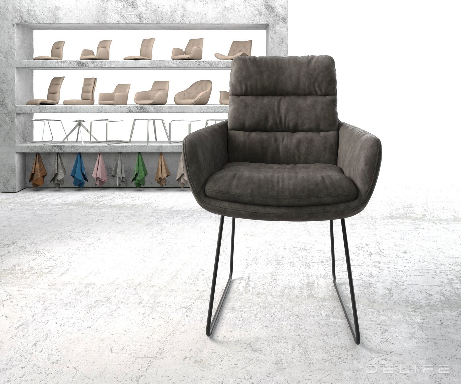 Blagovaonska stolica s rukonaslonom Abelia, Materijal: Mikrofibra