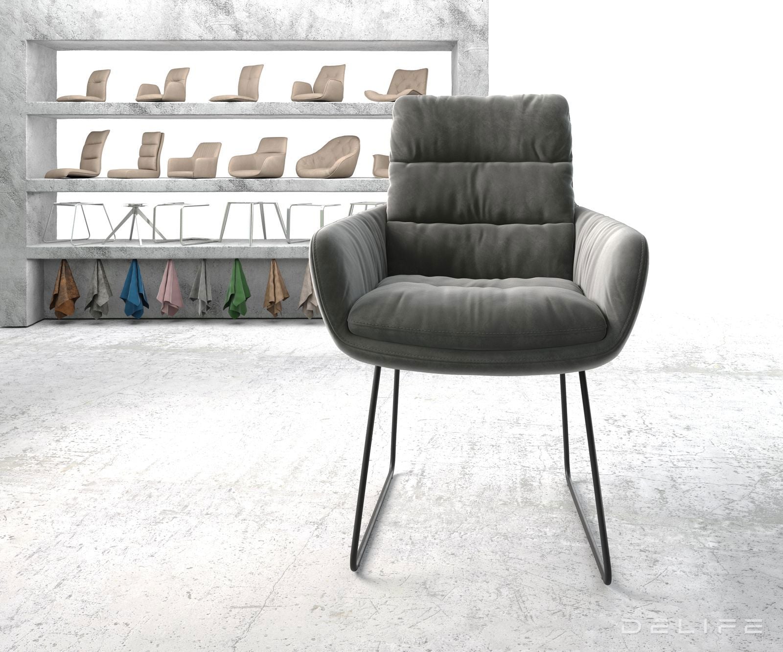 Blagovaonska stolica s rukonaslonom Abelia, Materijal: Baršun