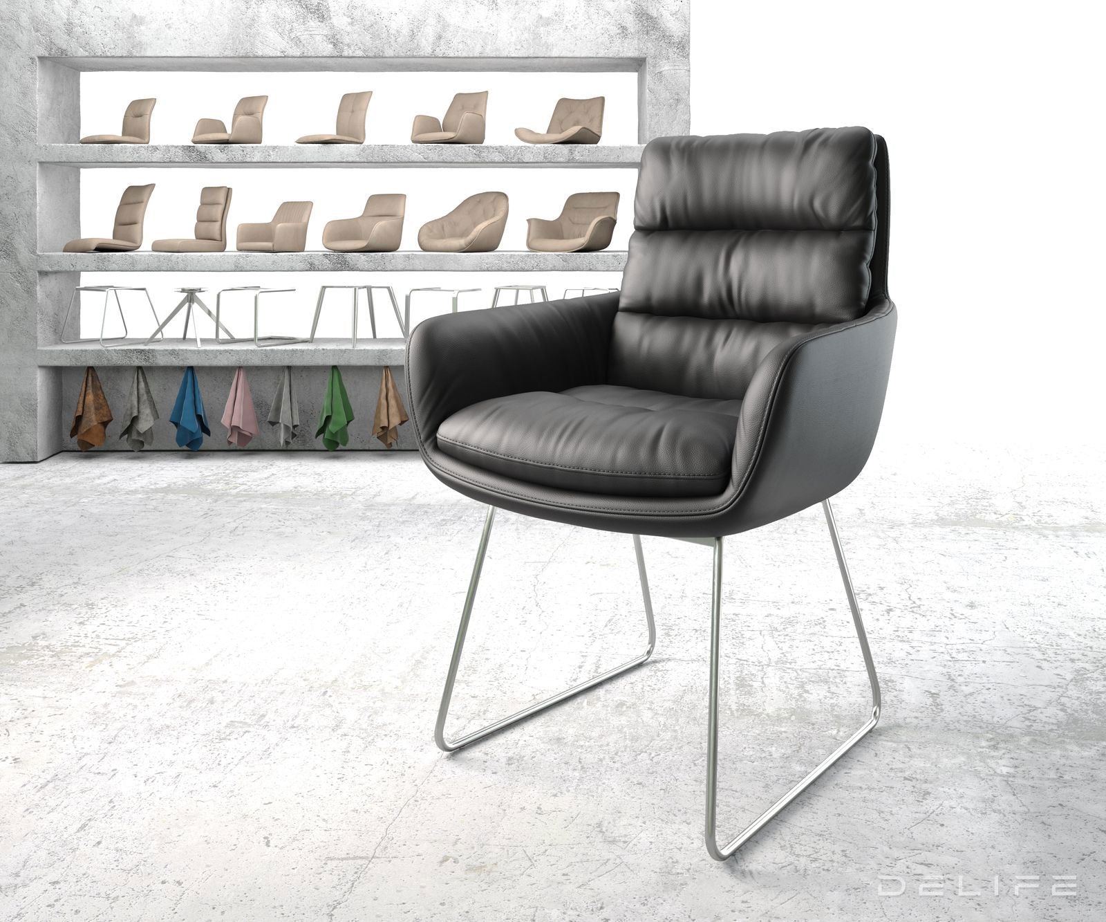 Blagovaonska stolica s rukonaslonom Abelia, Materijal: Koža