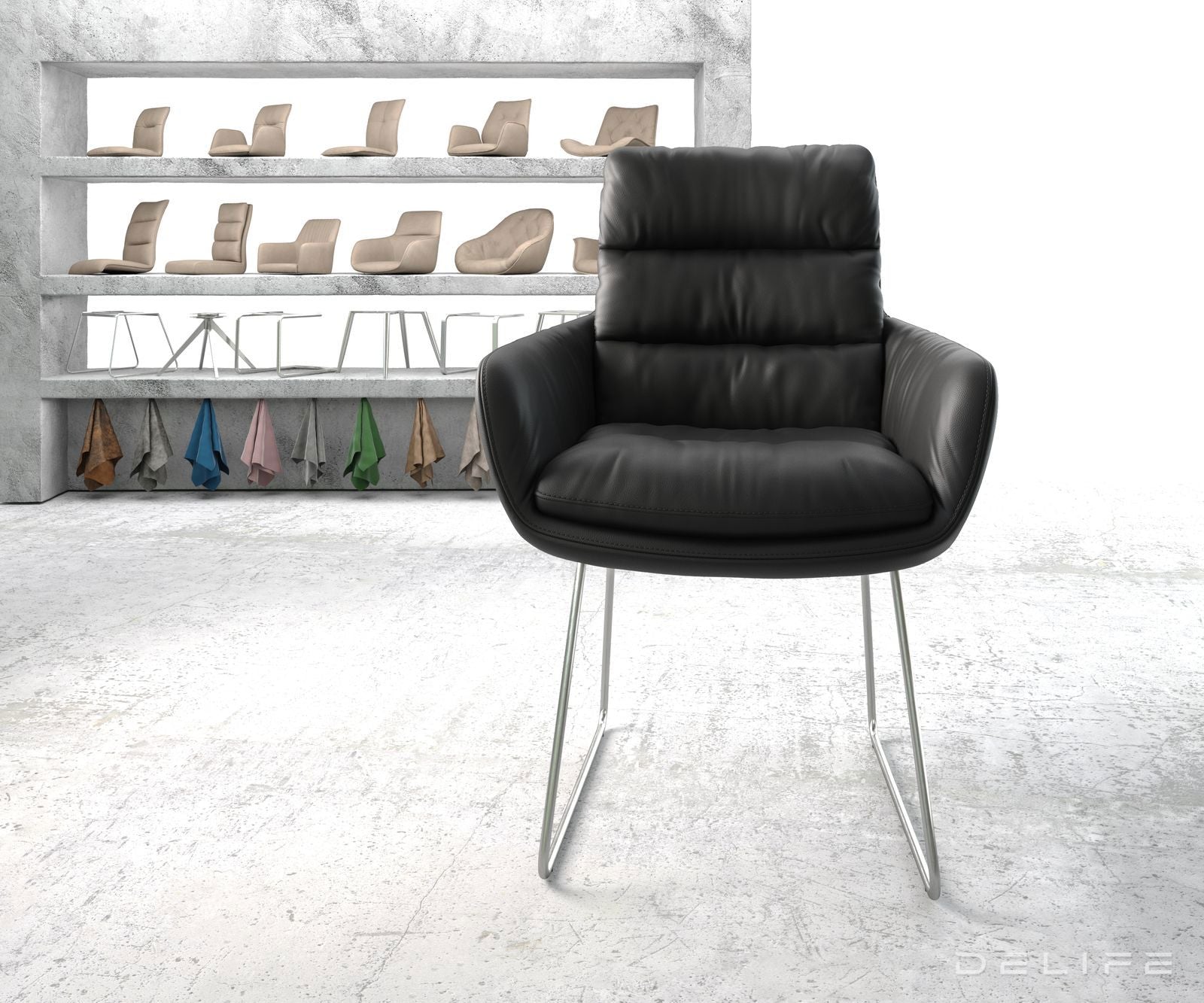 Blagovaonska stolica s rukonaslonom Abelia, Materijal: Koža