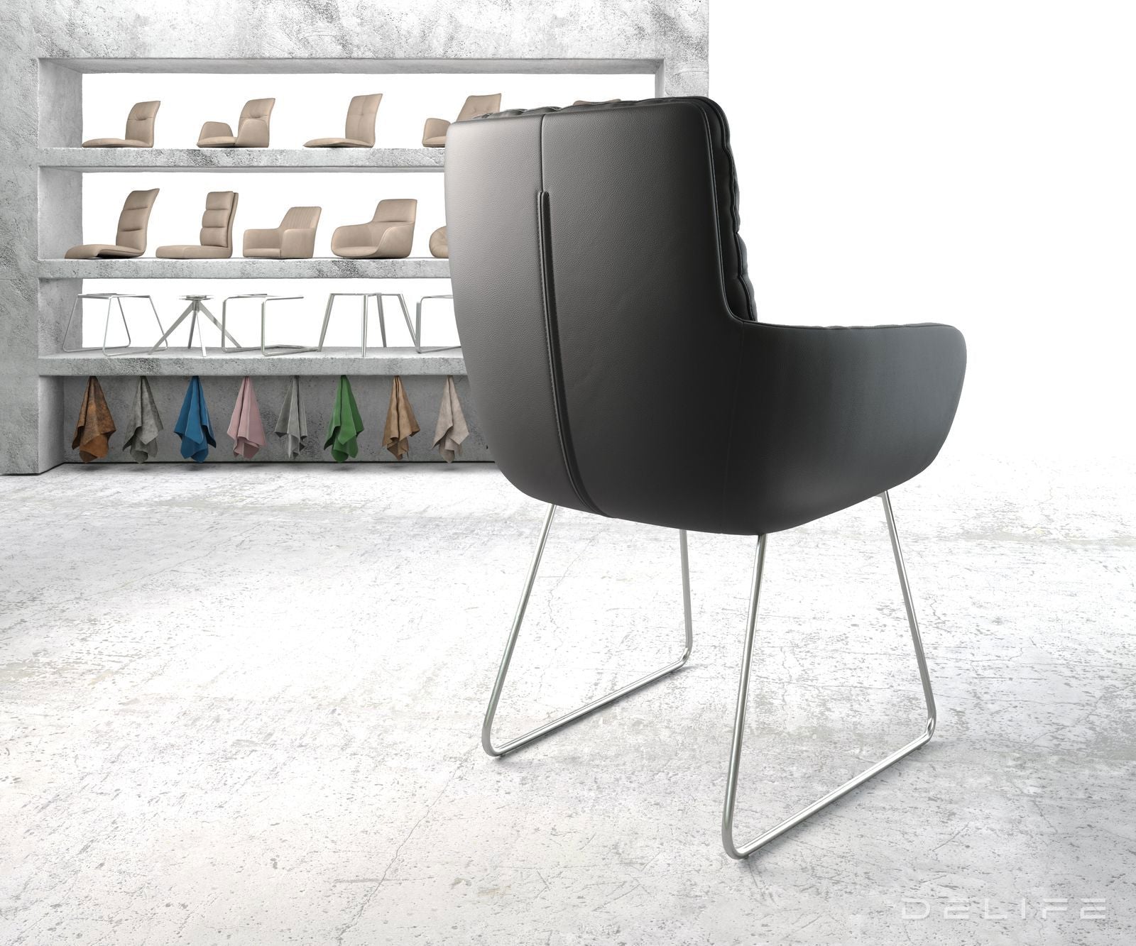 Blagovaonska stolica s rukonaslonom Abelia, Materijal: Koža