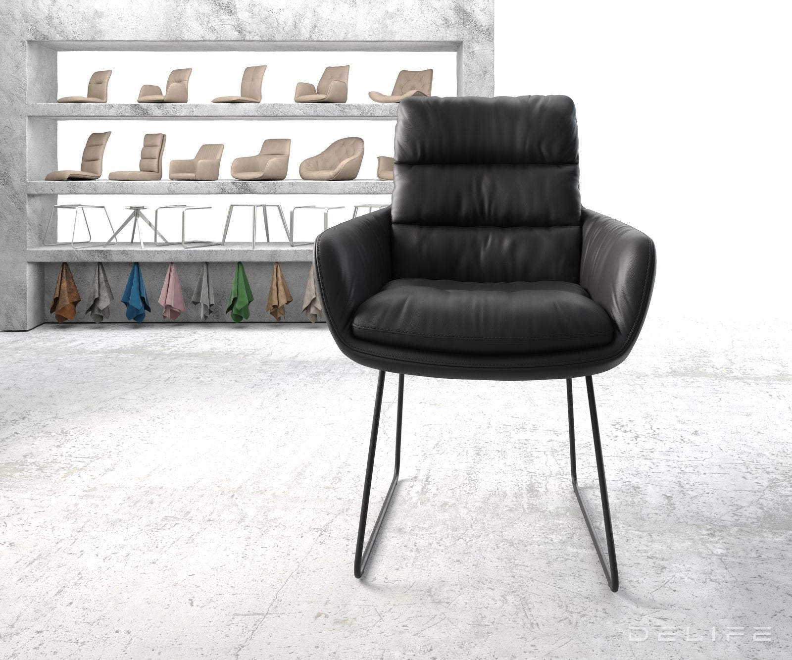 Blagovaonska stolica s rukonaslonom Abelia, Materijal: Koža