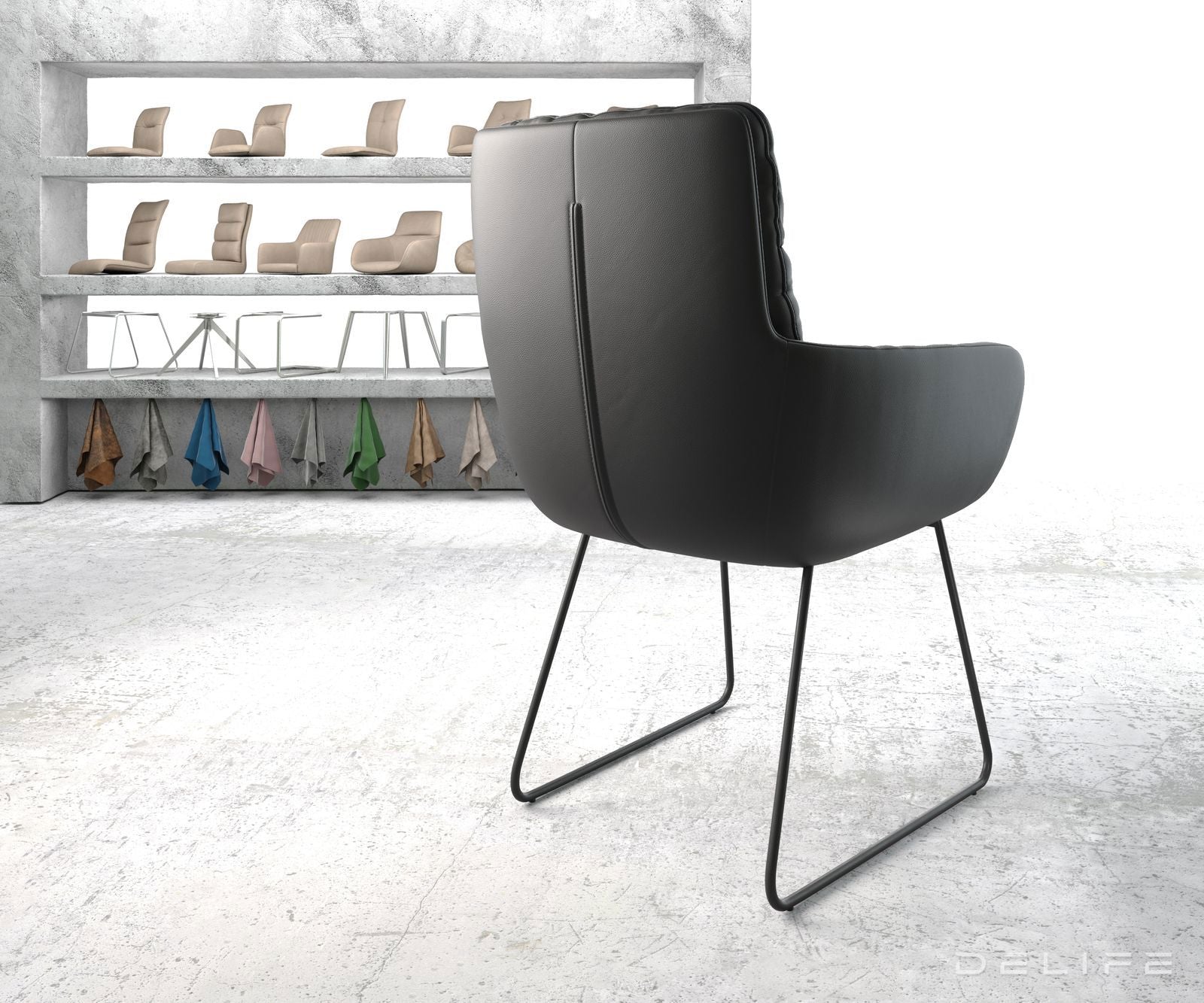 Blagovaonska stolica s rukonaslonom Abelia, Materijal: Koža