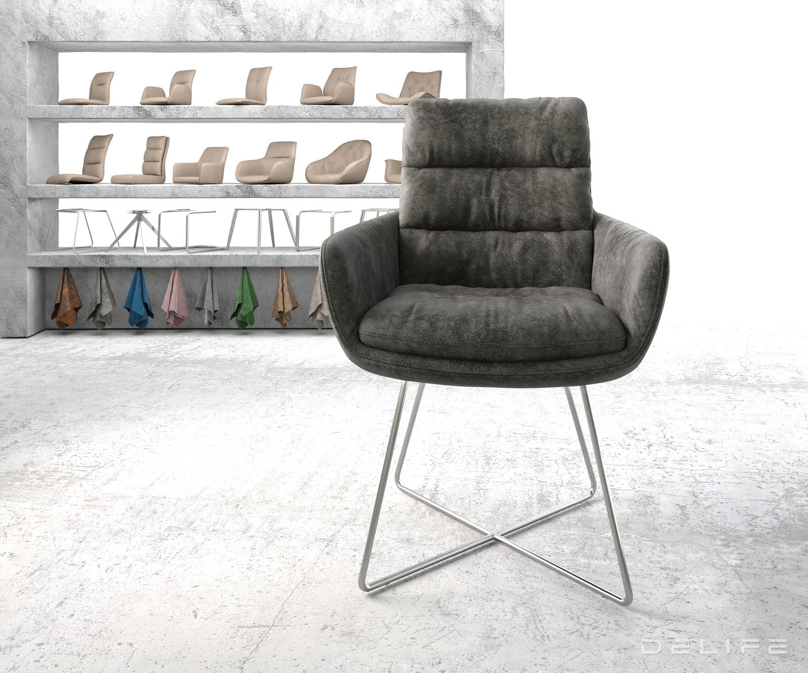 Blagovaonska stolica s rukonaslonom Abelia, Materijal: Mikrofibra