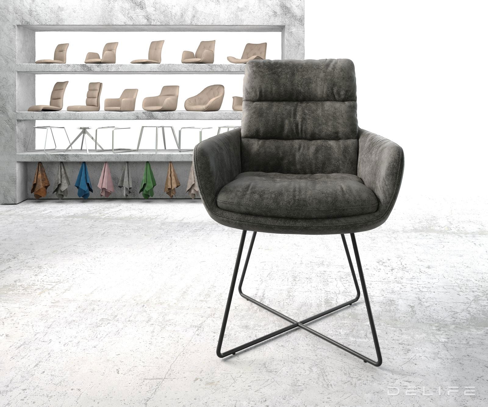 Blagovaonska stolica s rukonaslonom Abelia, Materijal: Mikrofibra