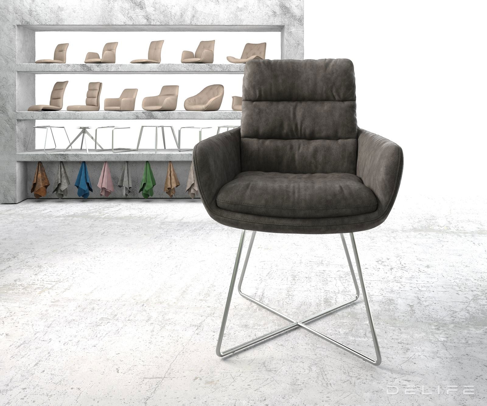 Blagovaonska stolica s rukonaslonom Abelia, Materijal: Mikrofibra