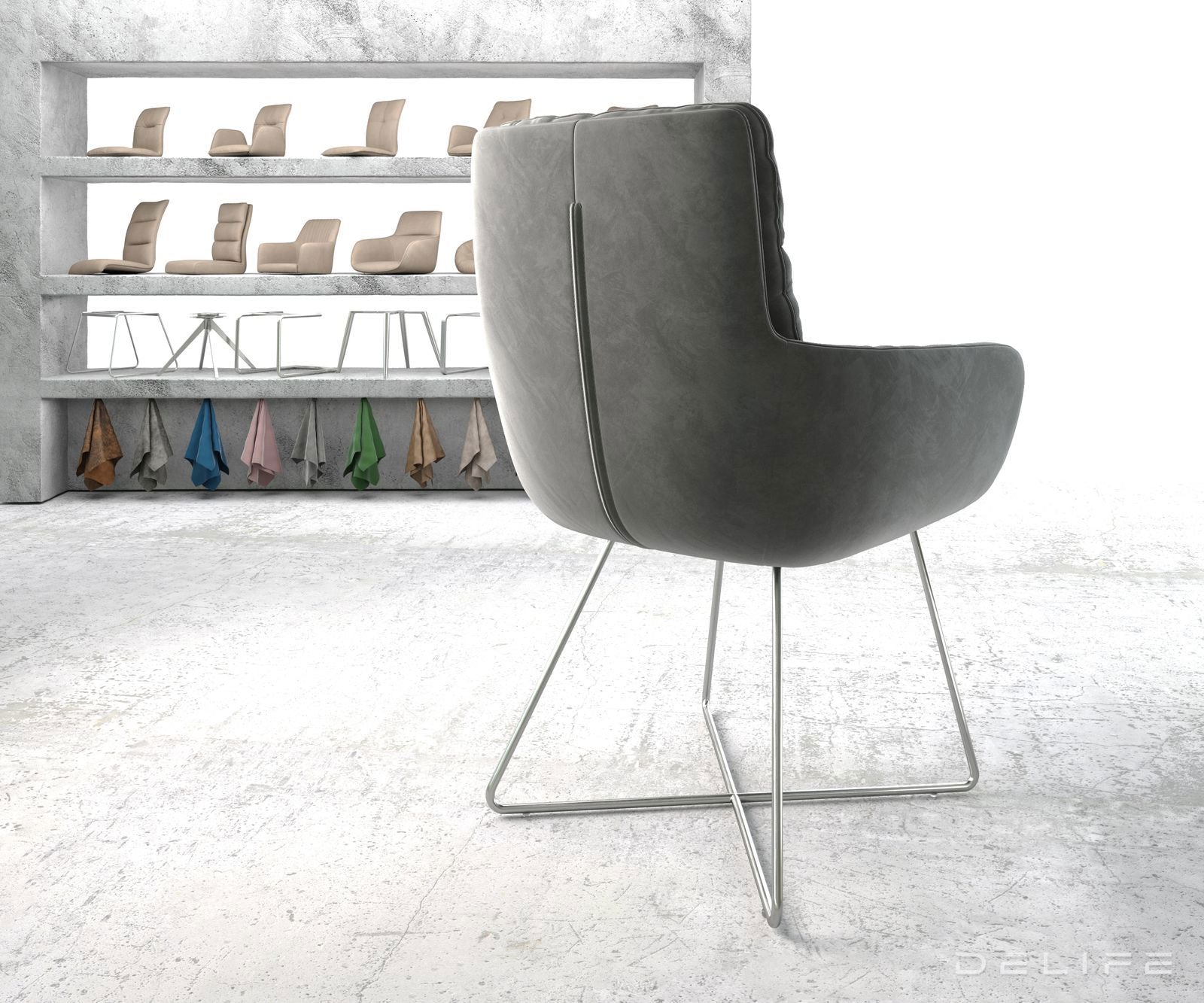 Blagovaonska stolica s rukonaslonom Abelia, Materijal: Baršun