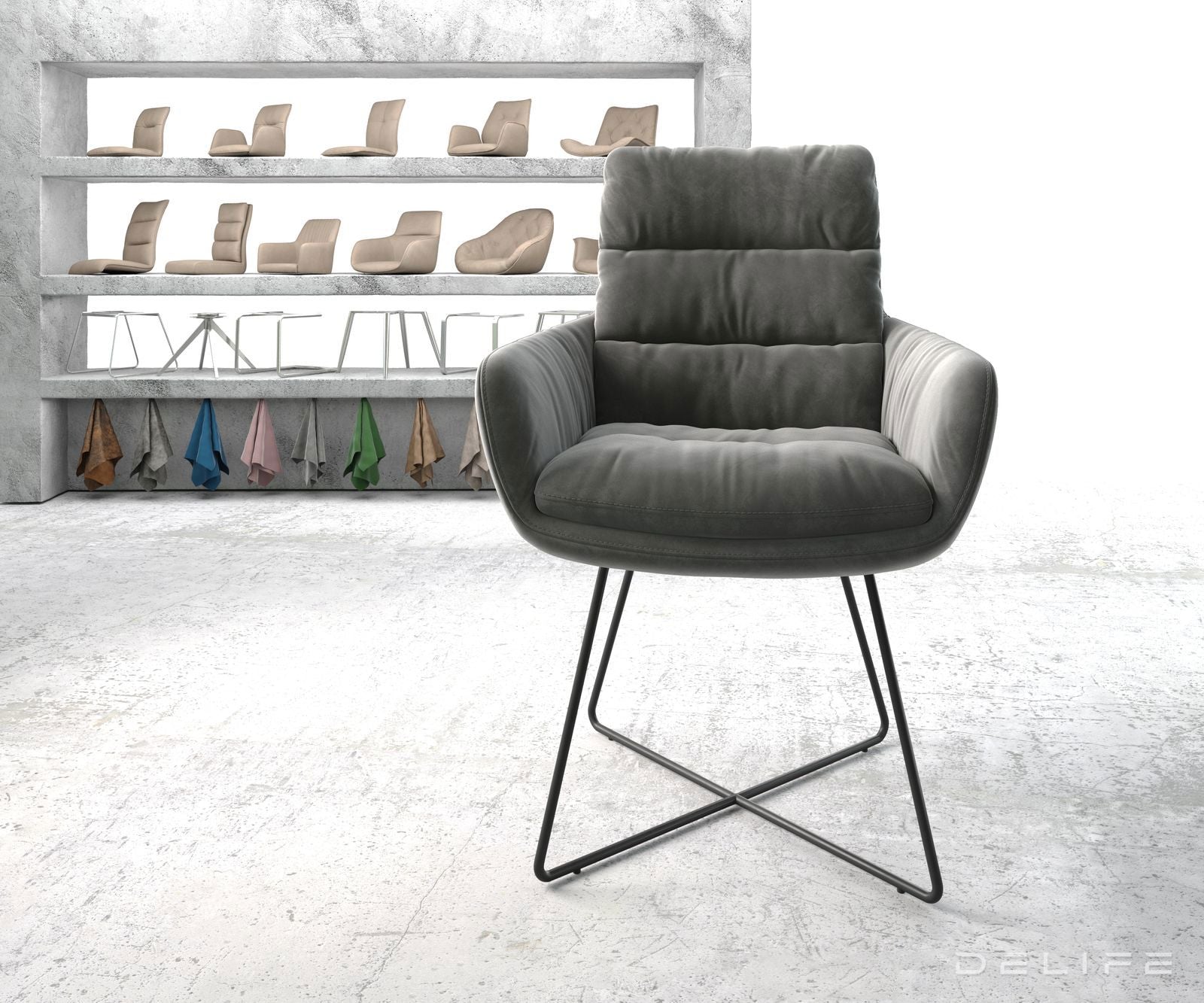 Blagovaonska stolica s rukonaslonom Abelia, Materijal: Baršun