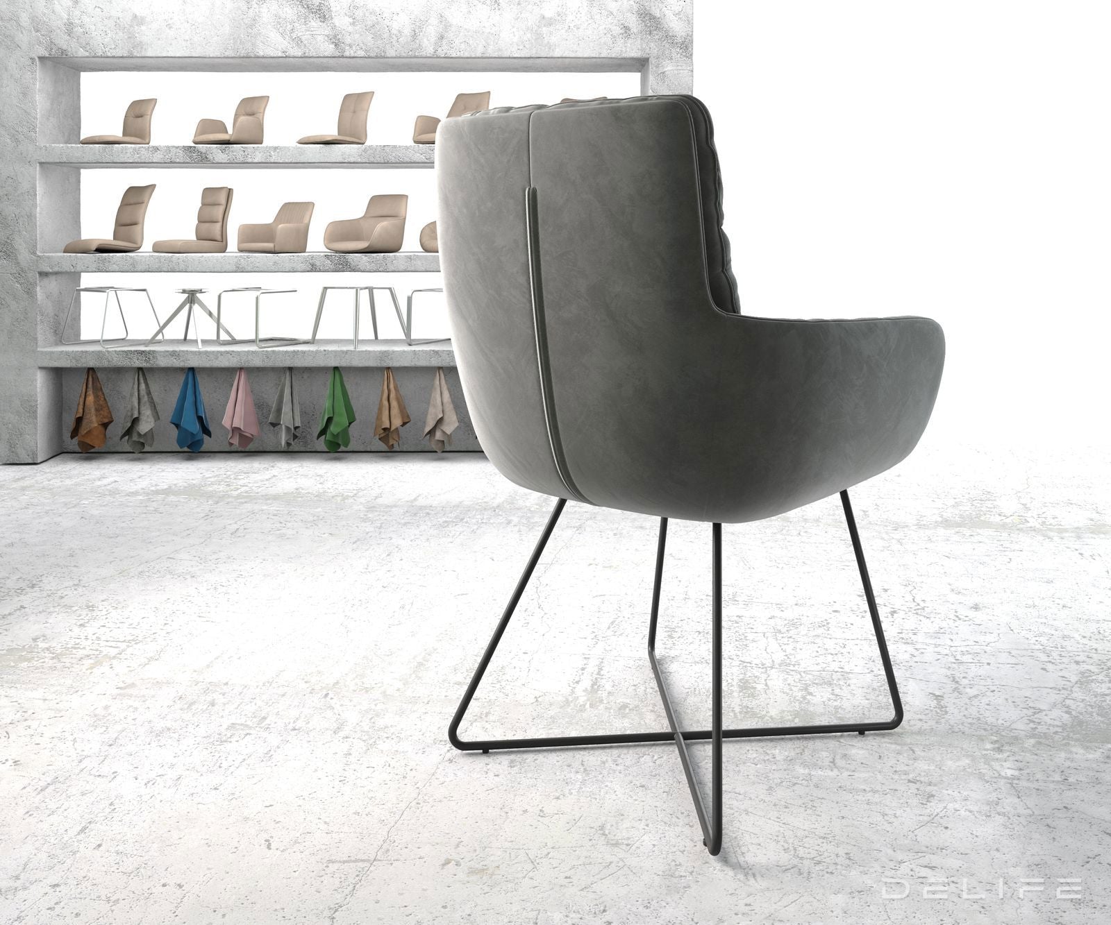 Blagovaonska stolica s rukonaslonom Abelia, Materijal: Baršun