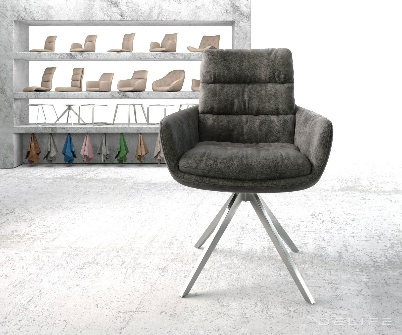 Blagovaonska stolica s rukonaslonom Abelia, Materijal: Mikrofibra