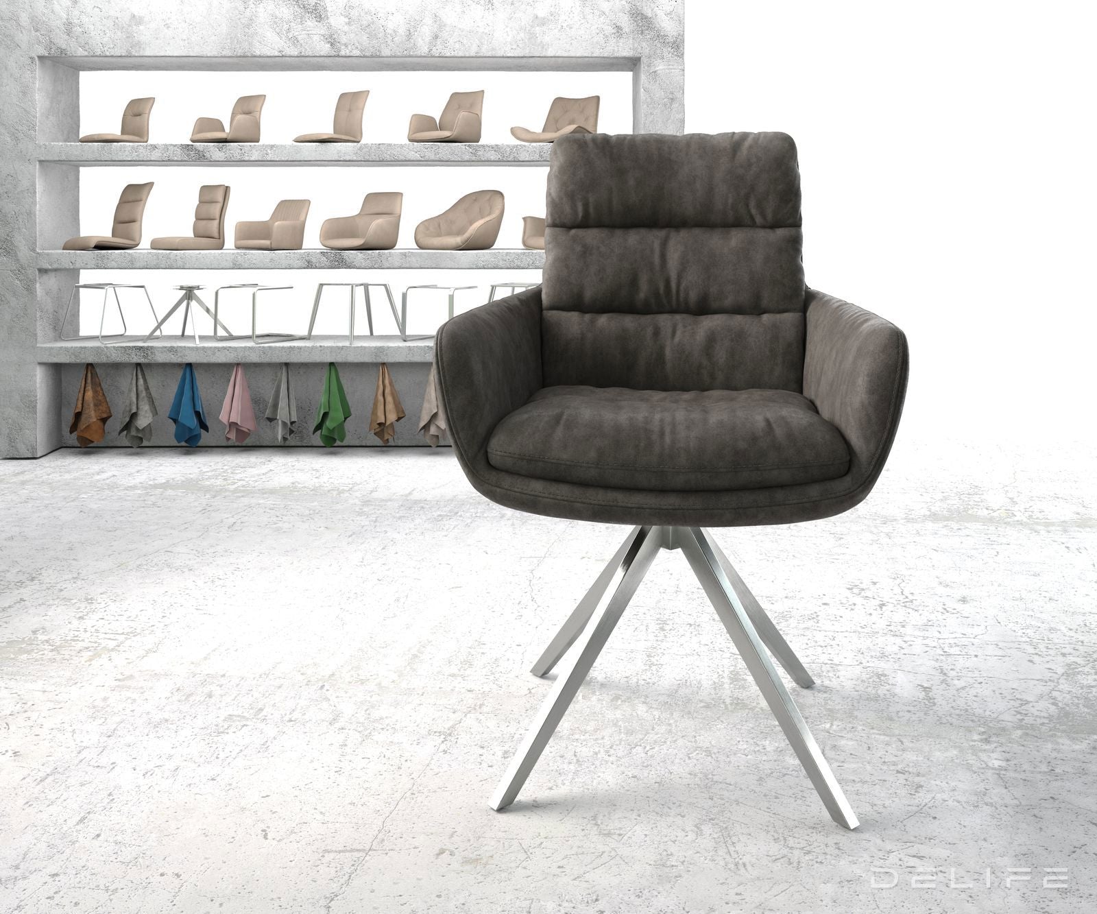 Blagovaonska stolica s rukonaslonom Abelia, Materijal: Mikrofibra