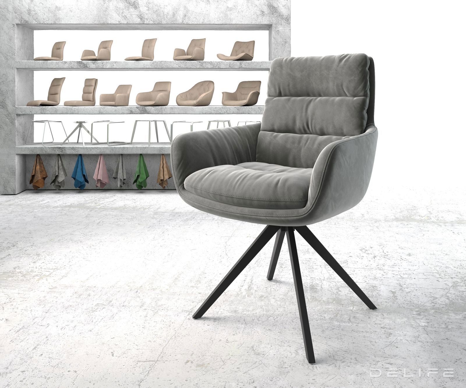 Blagovaonska stolica s rukonaslonom Abelia, Materijal: Baršun