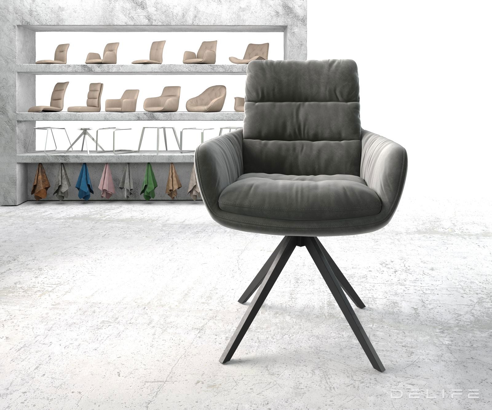 Blagovaonska stolica s rukonaslonom Abelia, Materijal: Baršun