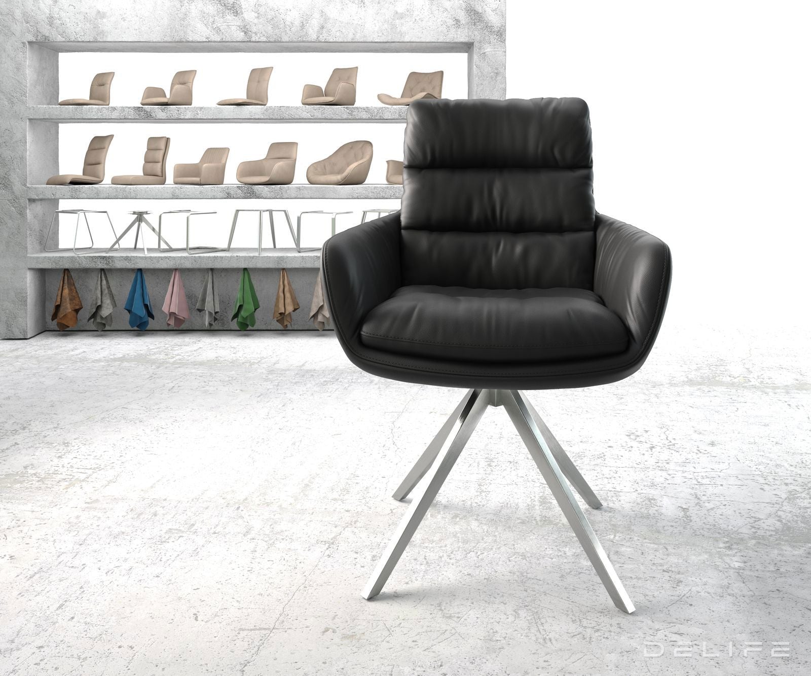 Blagovaonska stolica s rukonaslonom Abelia, Materijal: Koža