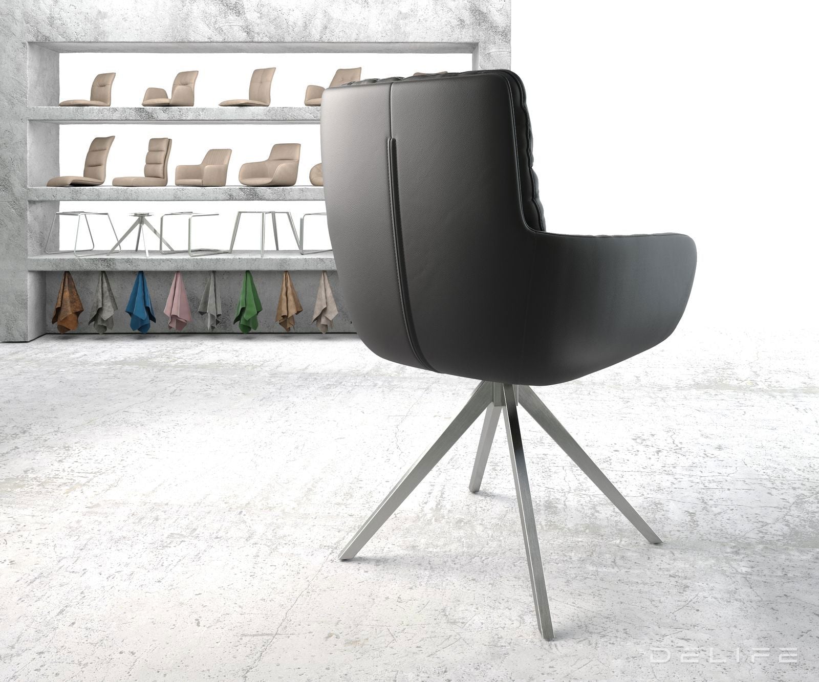 Blagovaonska stolica s rukonaslonom Abelia, Materijal: Koža