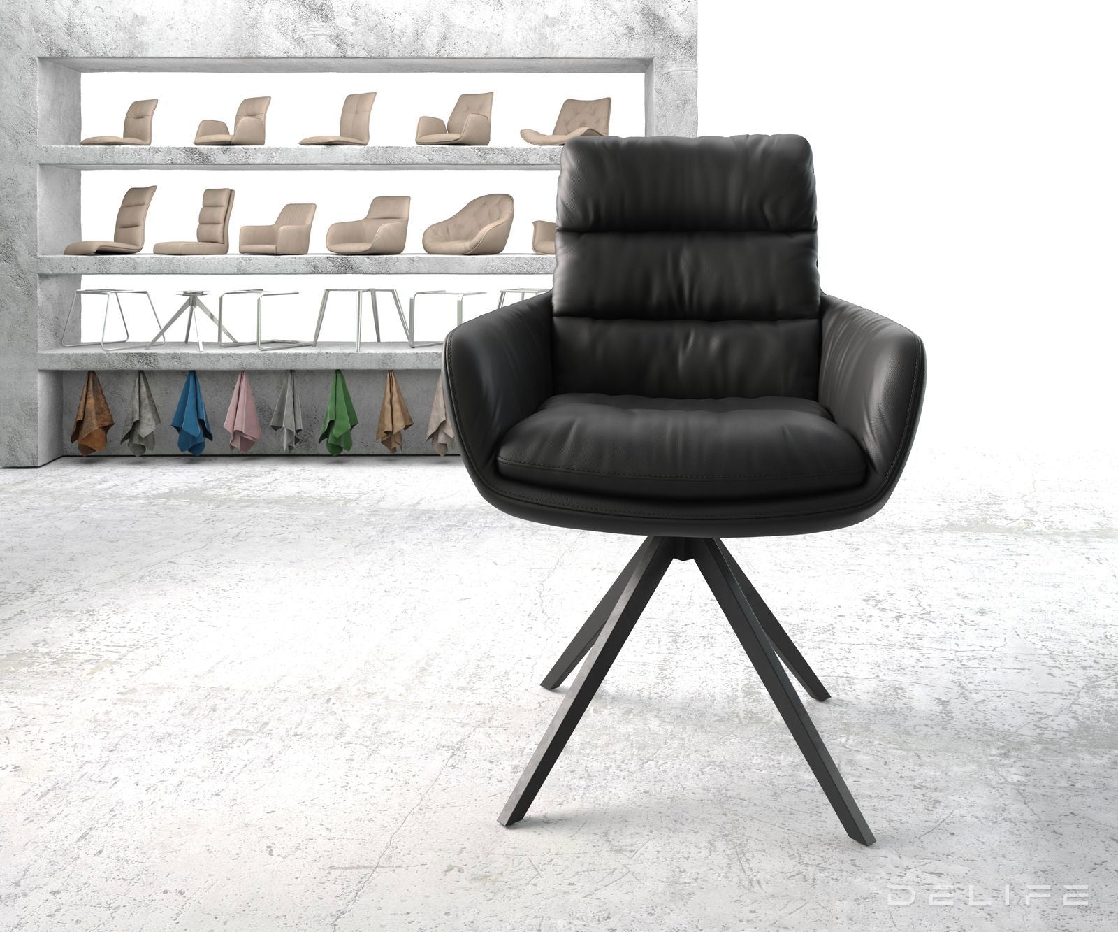 Blagovaonska stolica s rukonaslonom Abelia, Materijal: Koža