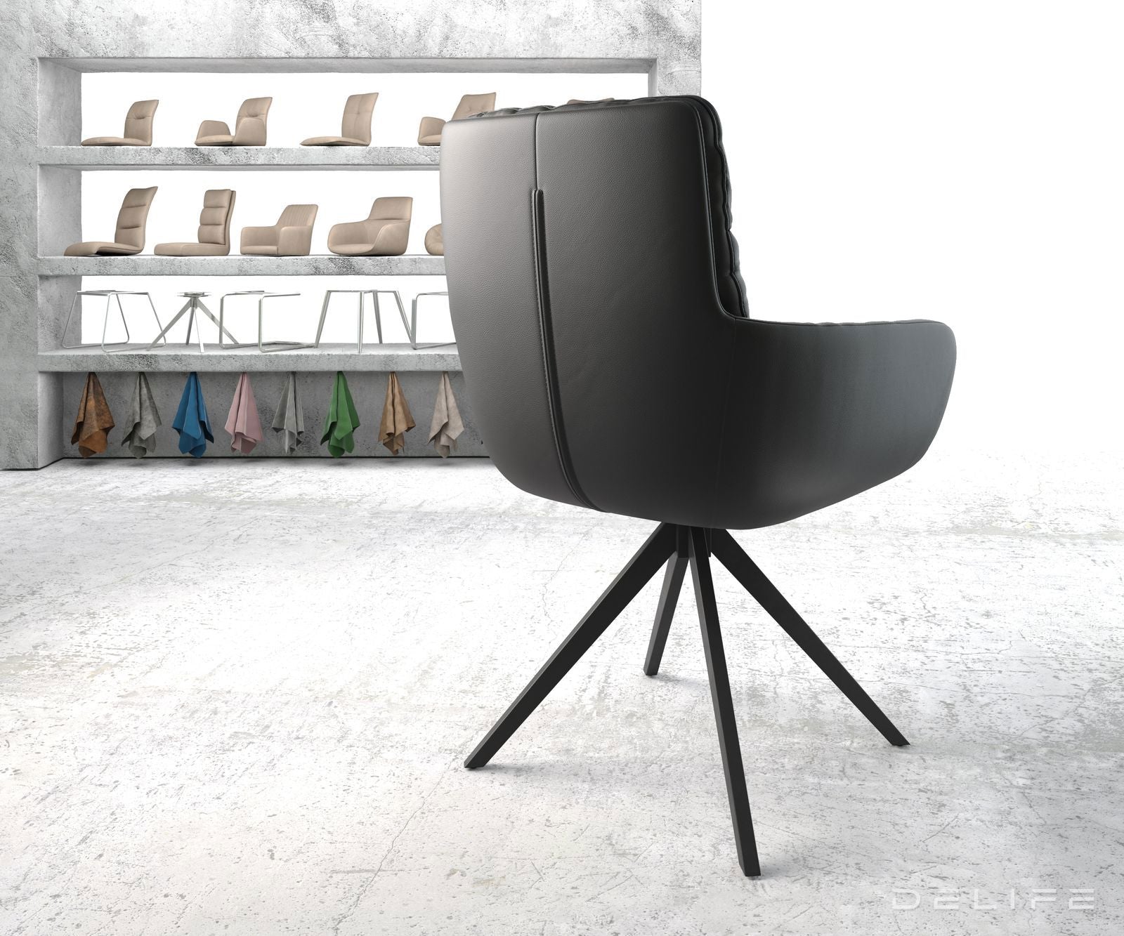 Blagovaonska stolica s rukonaslonom Abelia, Materijal: Koža