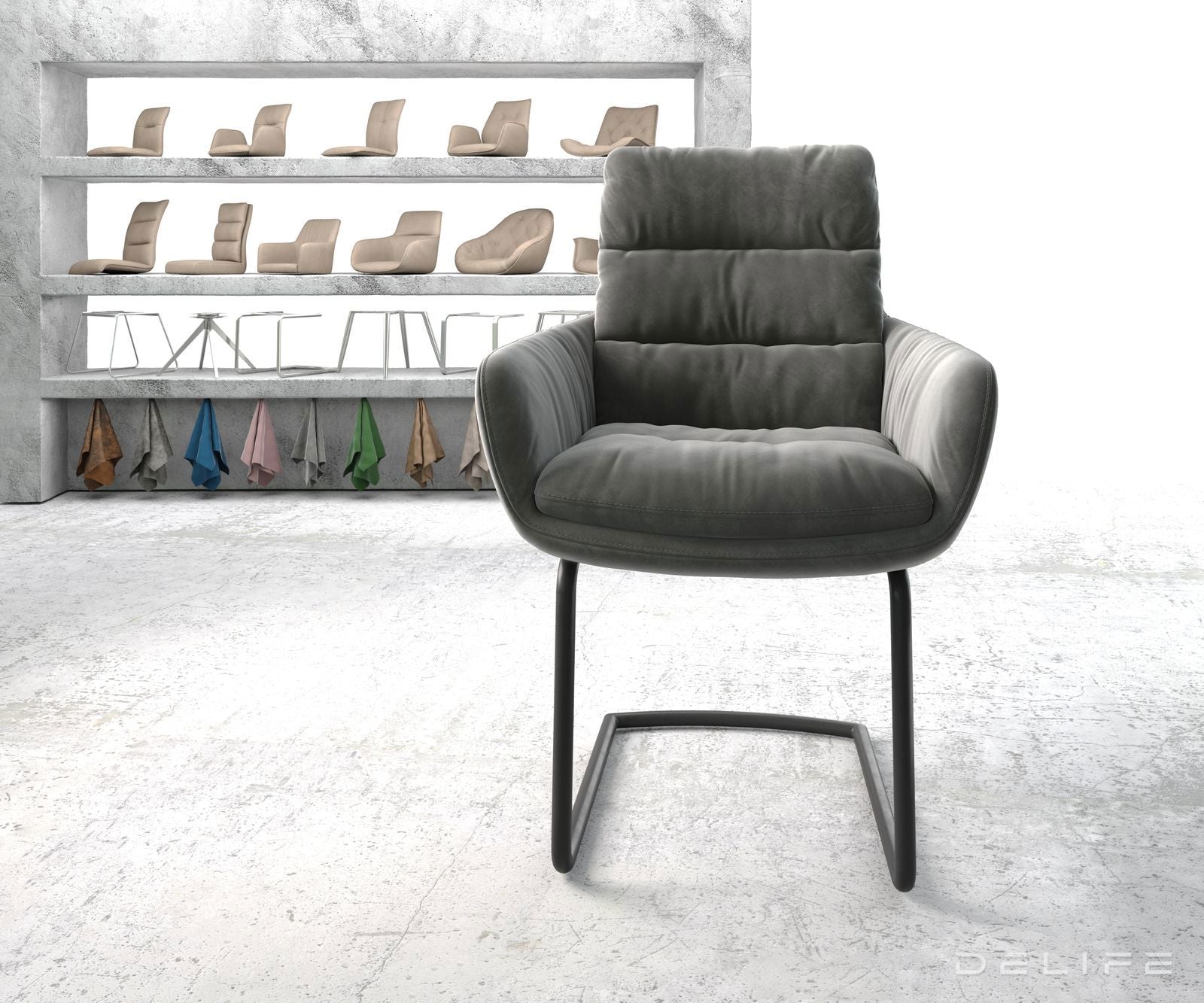 Blagovaonska stolica s rukonaslonom Abelia, Materijal: Baršun