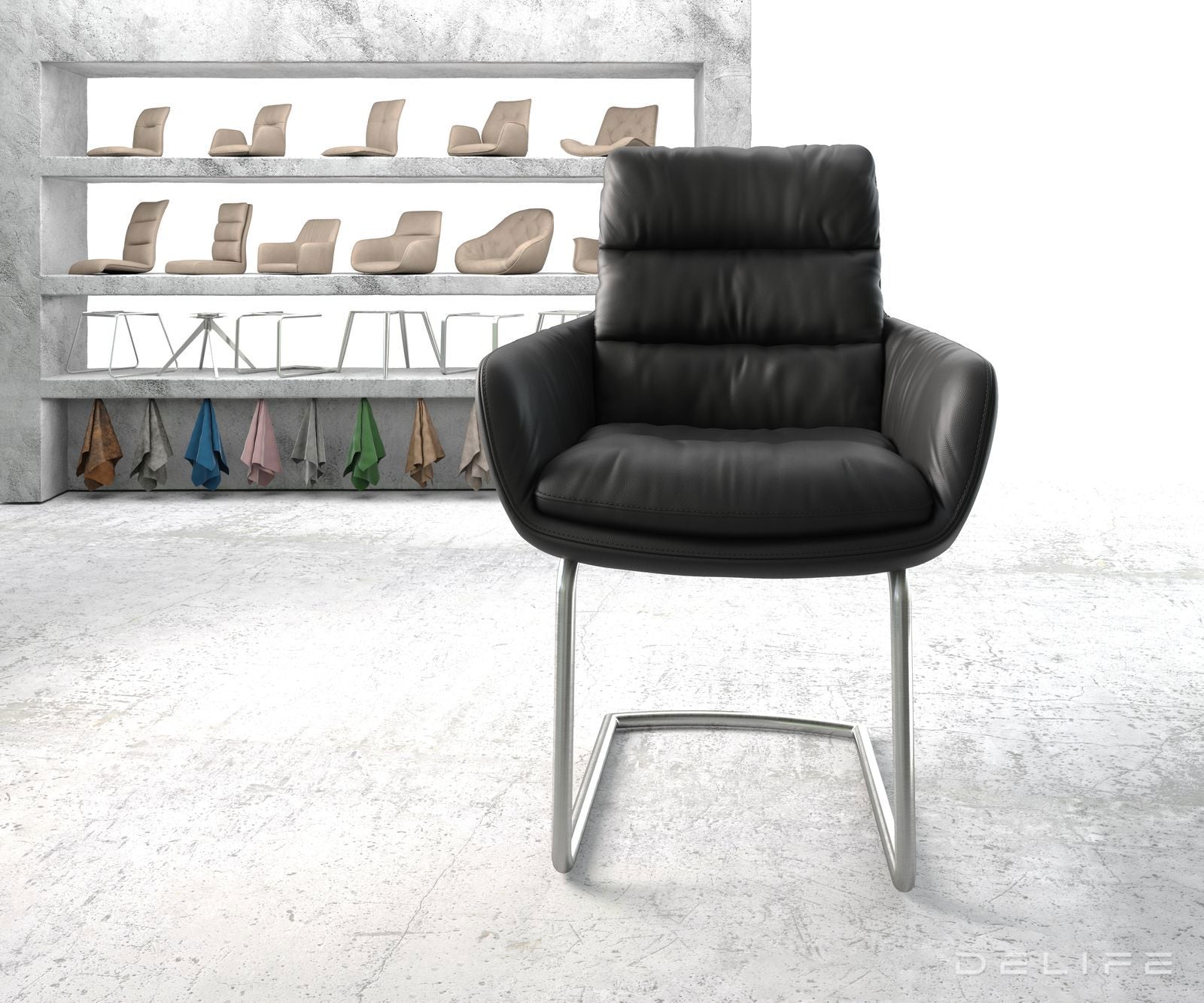 Blagovaonska stolica s rukonaslonom Abelia, Materijal: Koža