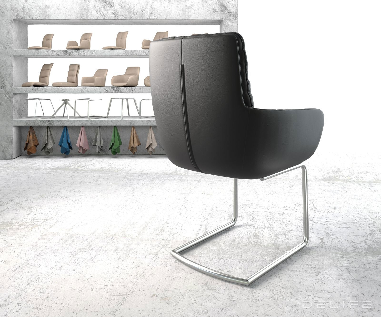 Blagovaonska stolica s rukonaslonom Abelia, Materijal: Koža