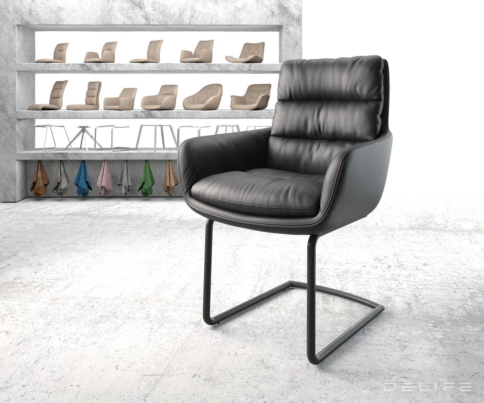 Blagovaonska stolica s rukonaslonom Abelia, Materijal: Koža