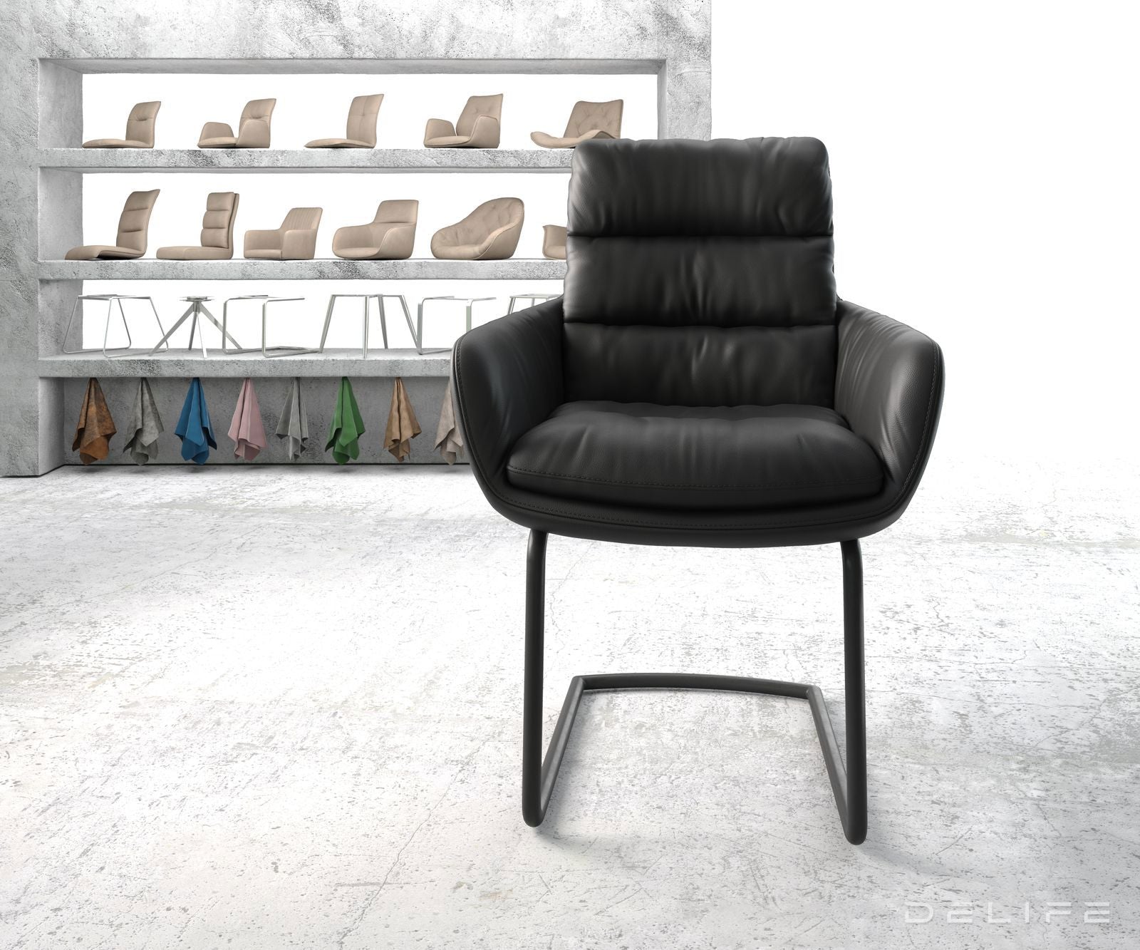 Blagovaonska stolica s rukonaslonom Abelia, Materijal: Koža