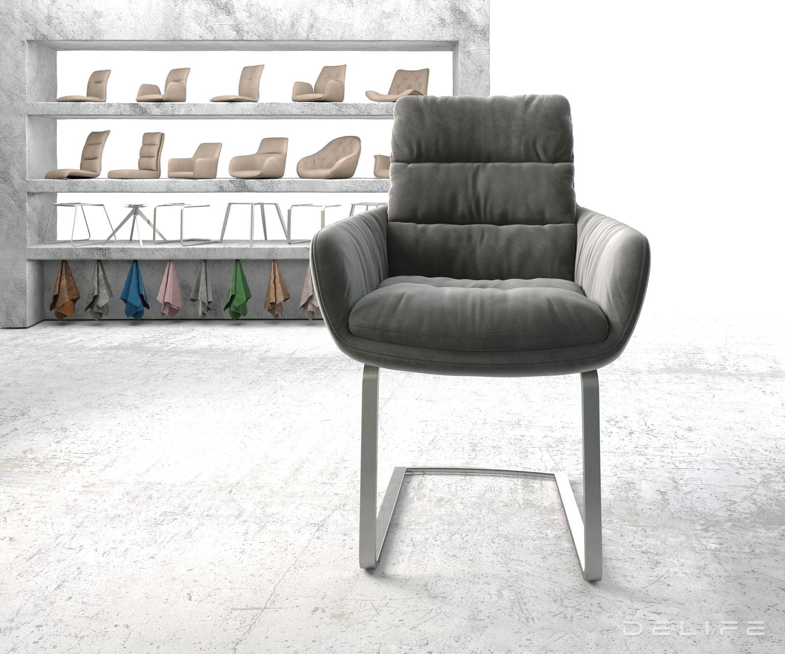 Blagovaonska stolica s rukonaslonom Abelia, Materijal: Baršun