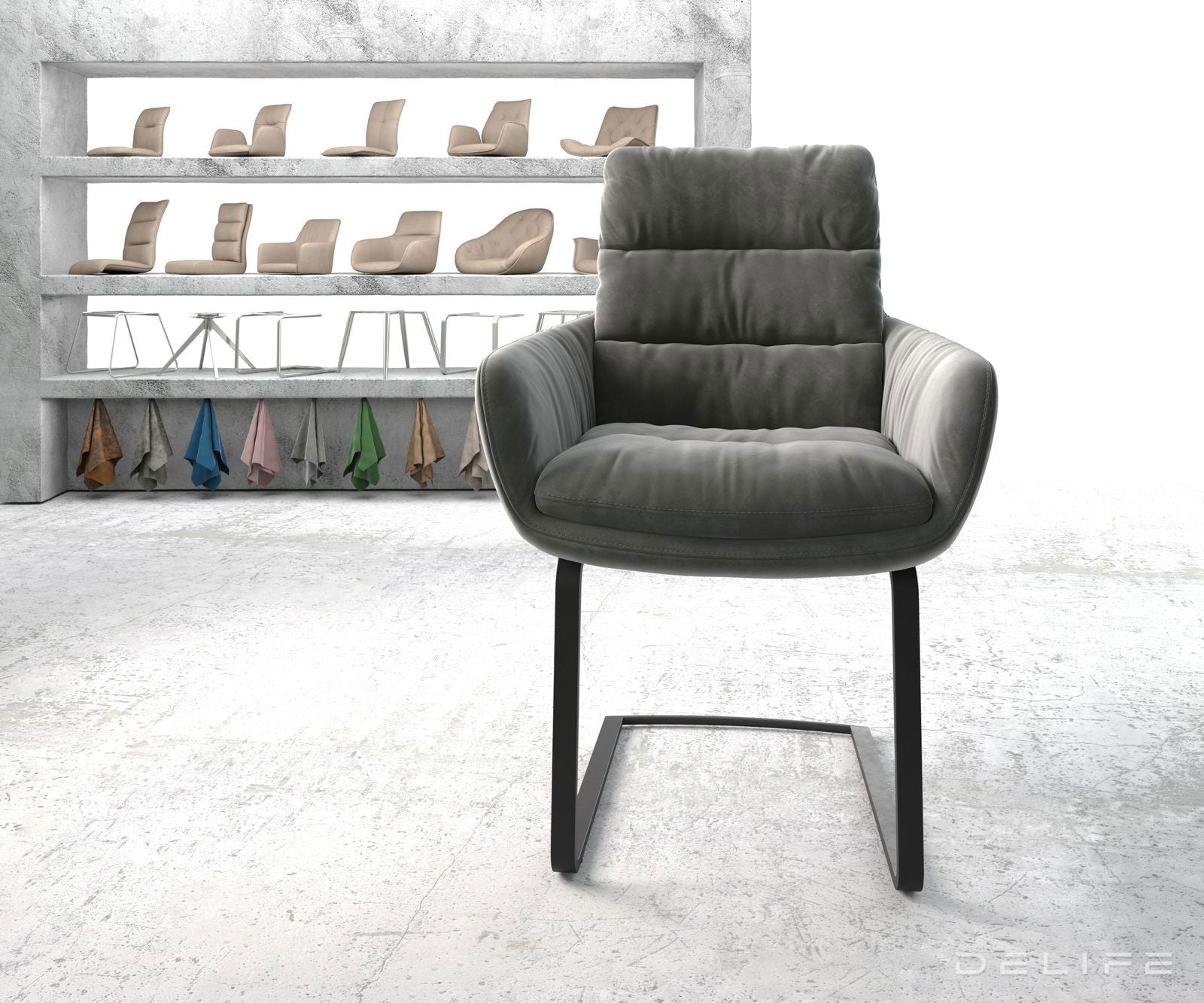 Blagovaonska stolica s rukonaslonom Abelia, Materijal: Baršun