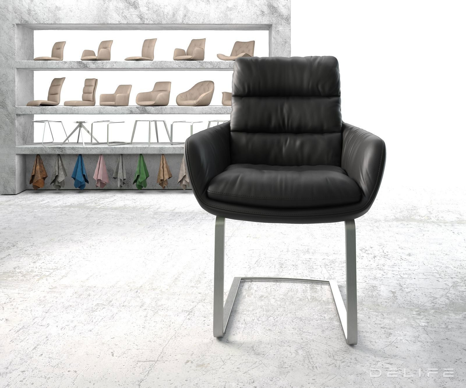 Blagovaonska stolica s rukonaslonom Abelia, Materijal: Koža