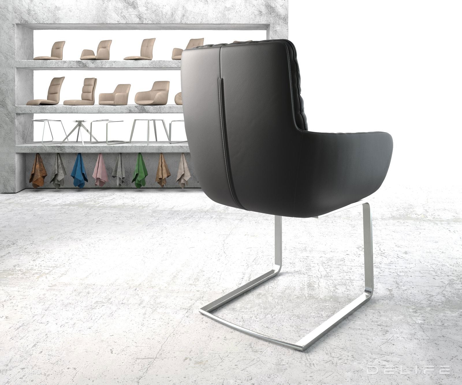 Blagovaonska stolica s rukonaslonom Abelia, Materijal: Koža