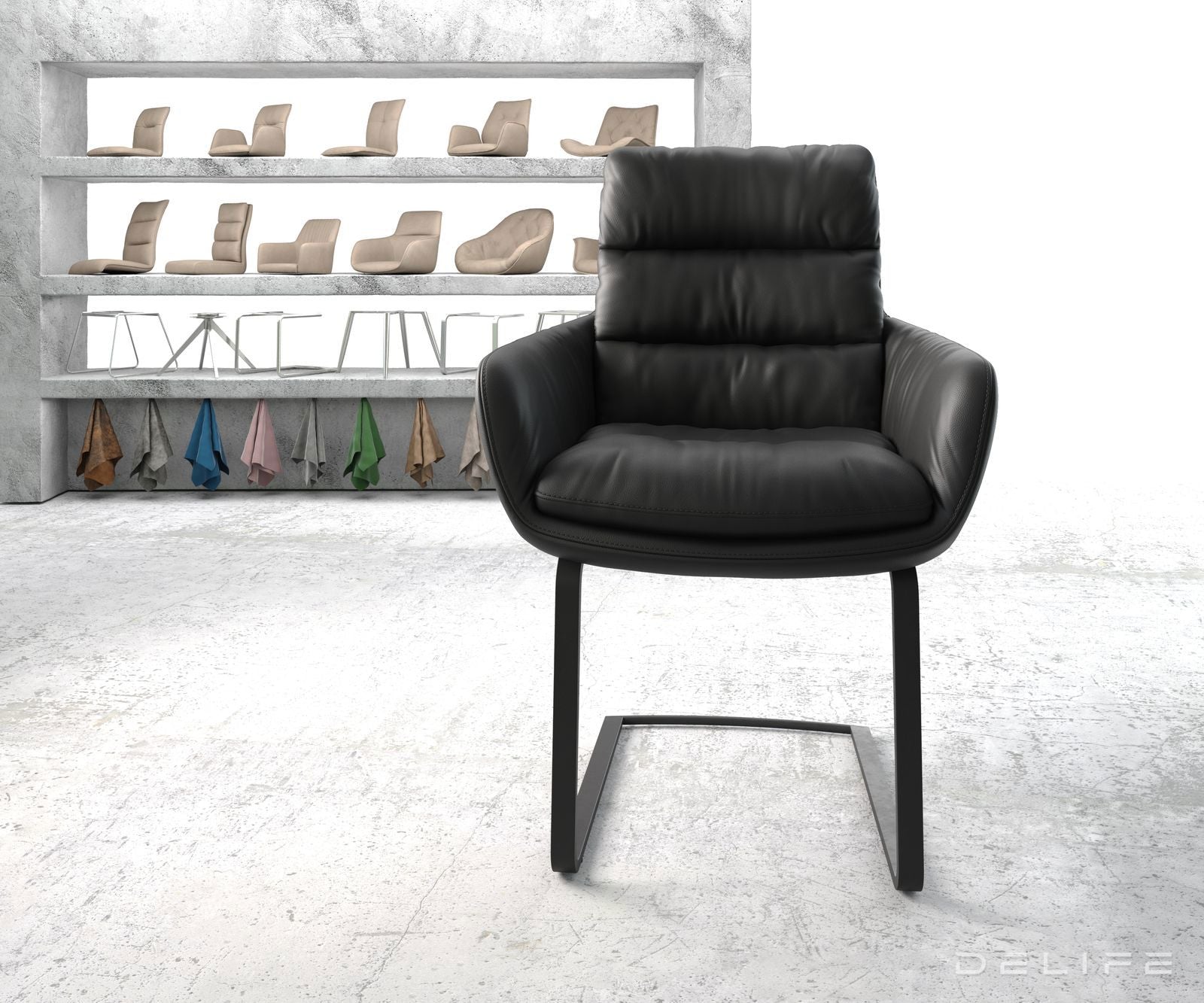 Blagovaonska stolica s rukonaslonom Abelia, Materijal: Koža