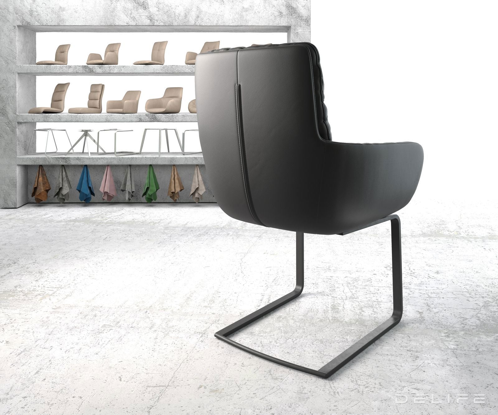 Blagovaonska stolica s rukonaslonom Abelia, Materijal: Koža