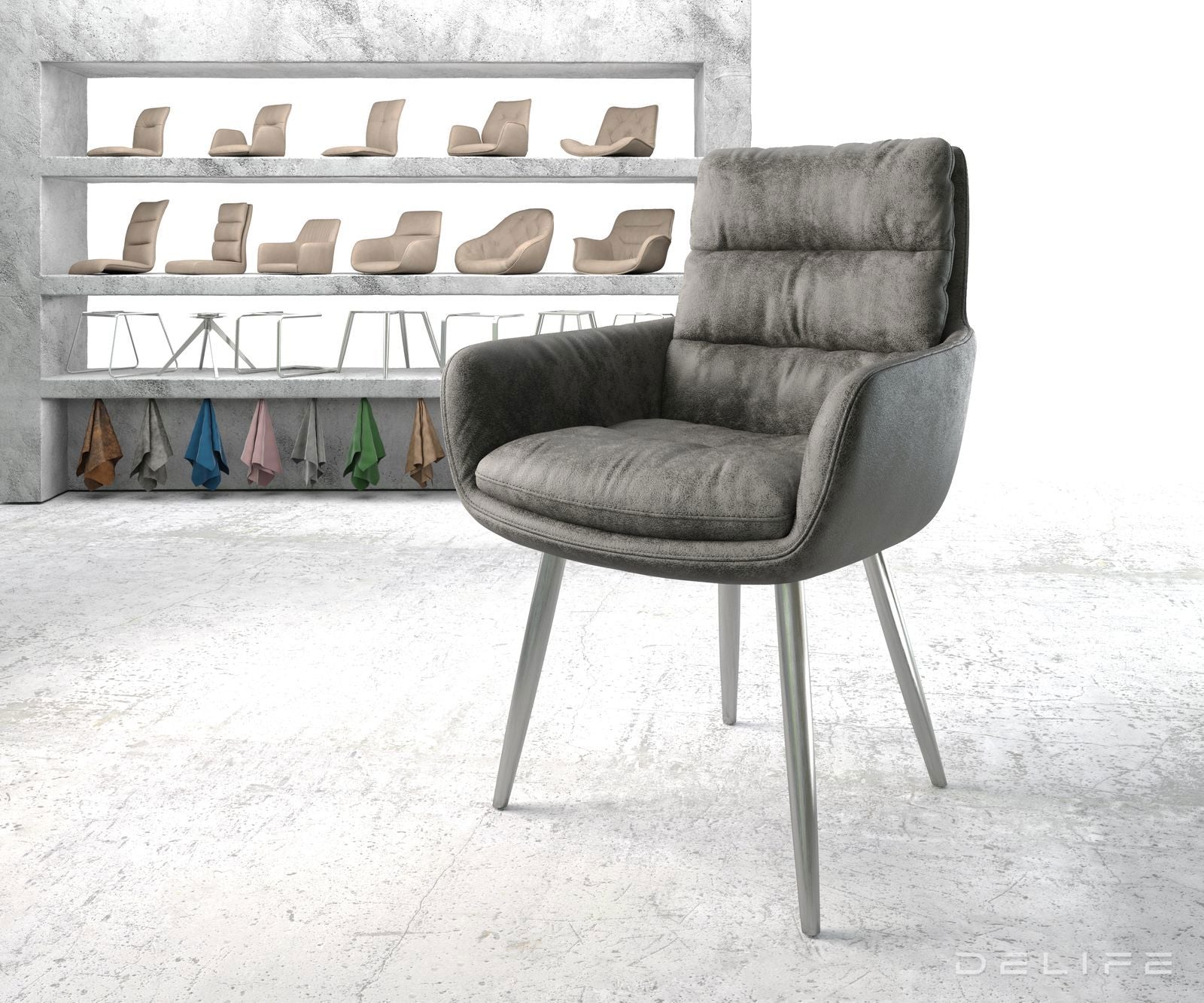 Blagovaonska stolica s rukonaslonom Abelia, Materijal: Mikrofibra