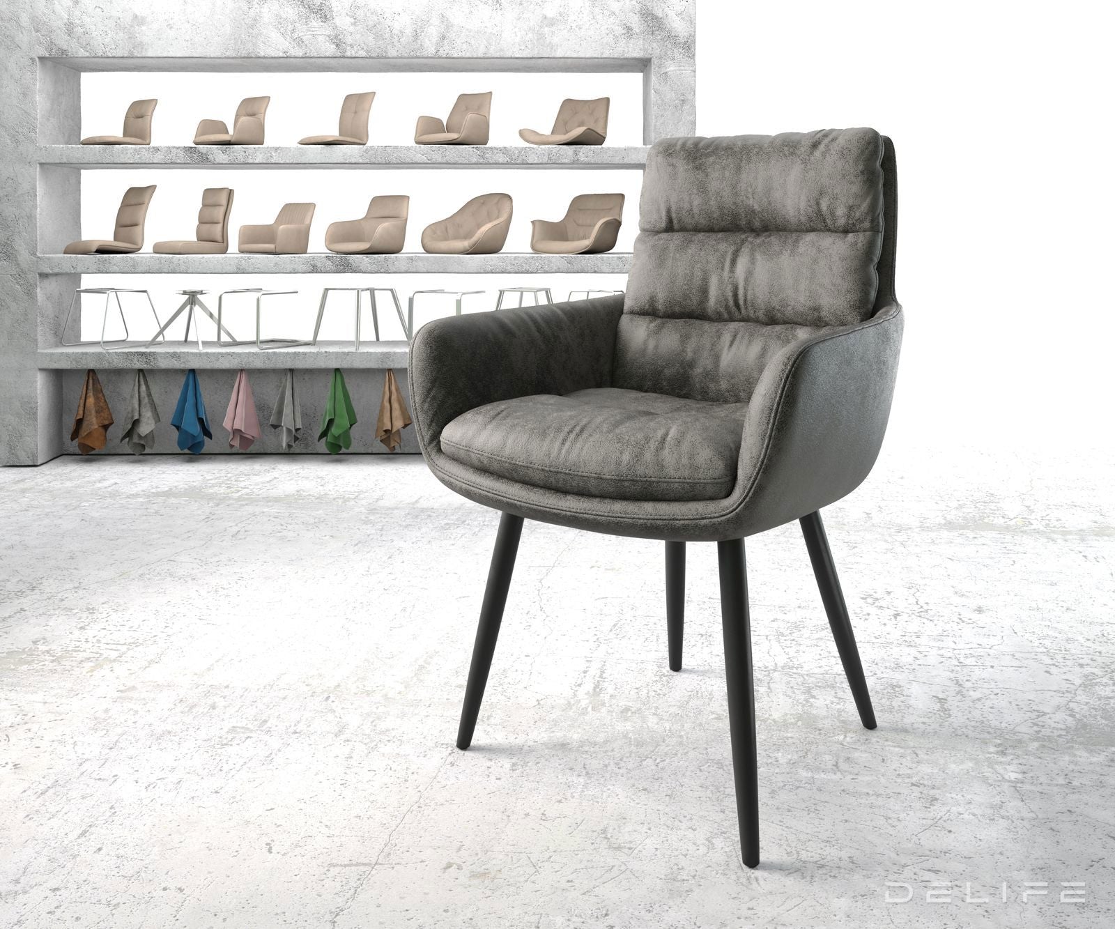 Blagovaonska stolica s rukonaslonom Abelia, Materijal: Mikrofibra