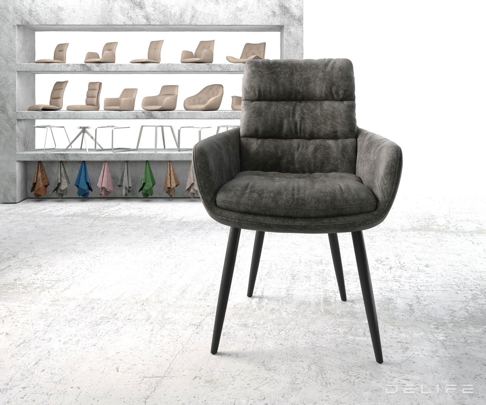 Blagovaonska stolica s rukonaslonom Abelia, Materijal: Mikrofibra