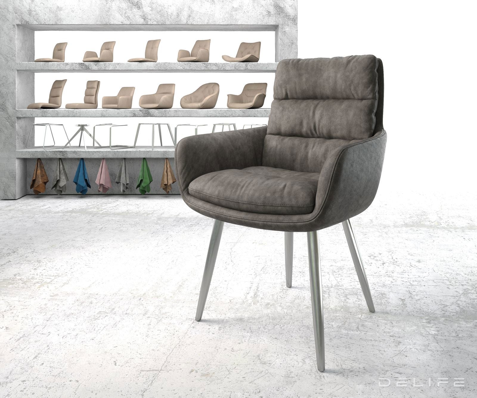 Blagovaonska stolica s rukonaslonom Abelia, Materijal: Mikrofibra