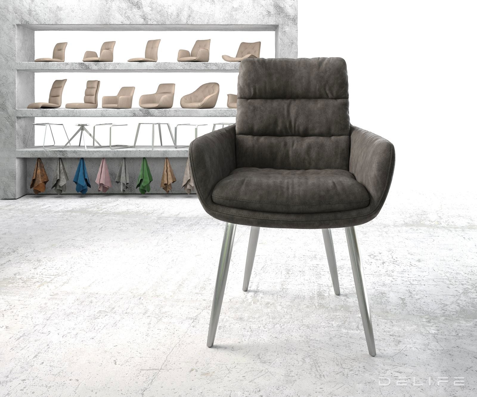 Blagovaonska stolica s rukonaslonom Abelia, Materijal: Mikrofibra