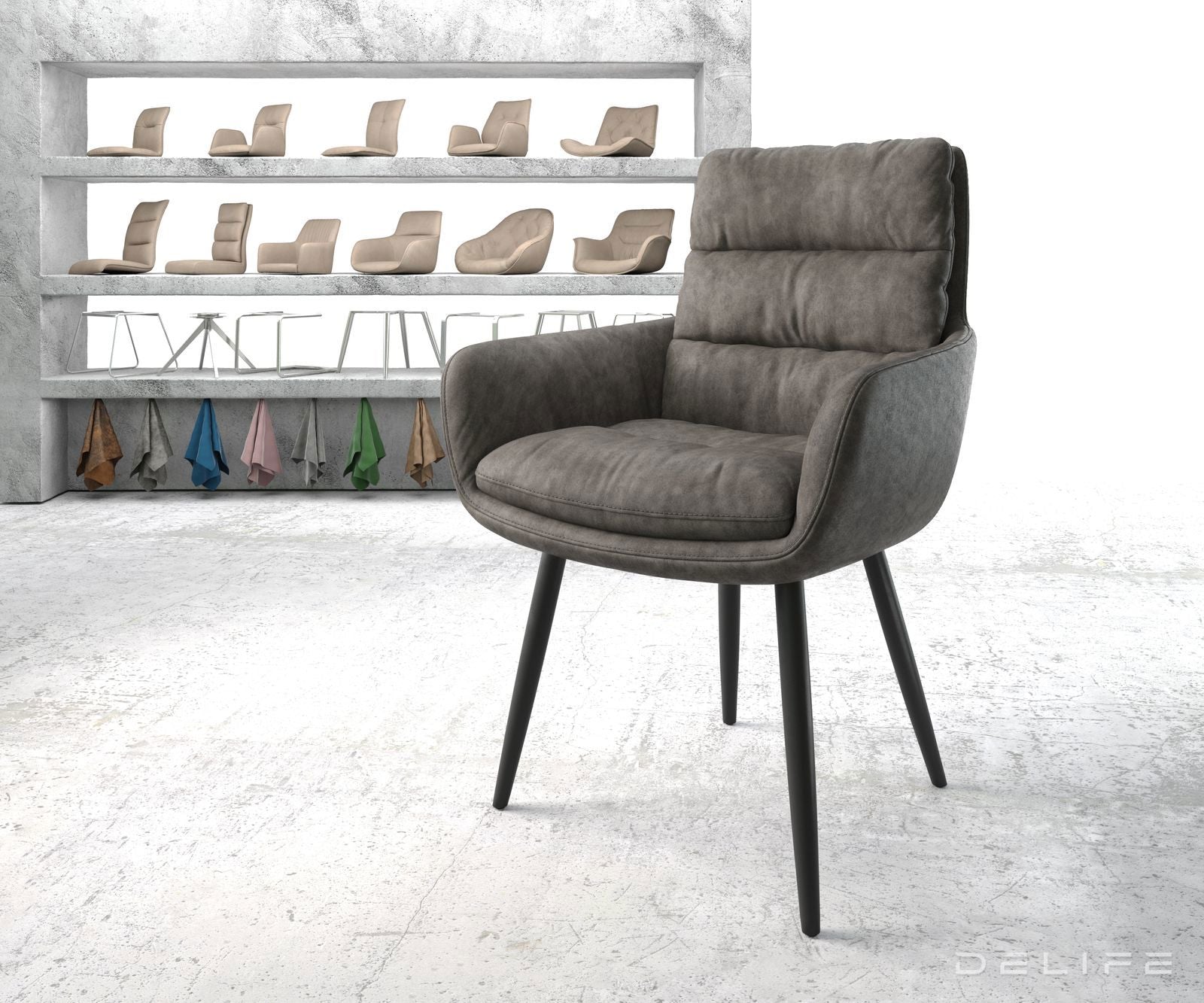 Blagovaonska stolica s rukonaslonom Abelia, Materijal: Mikrofibra